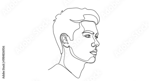 Minimalist Male Profile Line Art Portrait Study.
