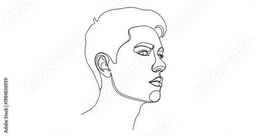 Minimalist line drawing profile portrait of a person.