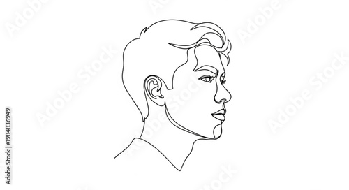 Minimalist line drawing profile portrait of young man.