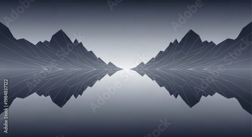 Mirrored Mountain Range With Calm Lake Reflection.