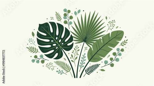 Tropical Botanical Leaf Set – Monstera, Palm and Filler Leaves Vector Collection