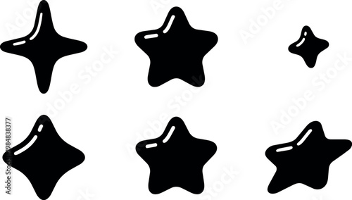 Black glossy shining star shapes vector art collection