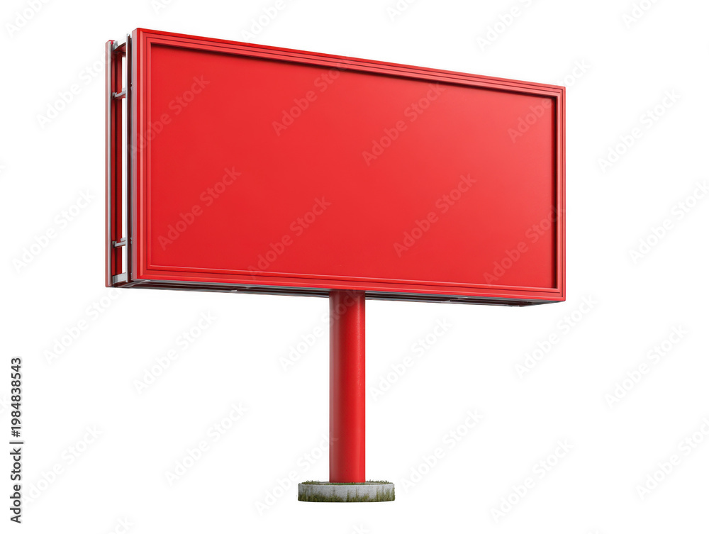 Fototapeta premium Blank red billboard sign on a stand isolated on transparent background