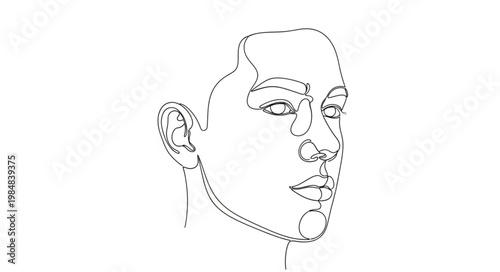 Minimalist Line Drawing Portrait Female Face Profile.