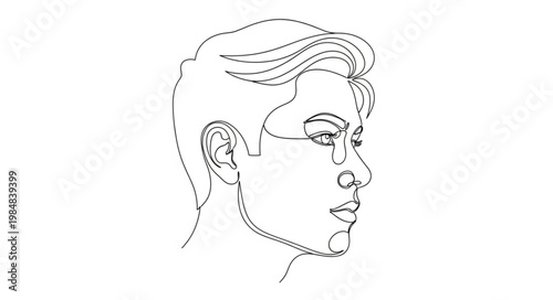 Minimalist Line Art Profile Portrait Of Young Man.