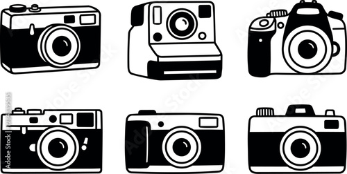 Black and white vintage and modern camera icons collection vector art