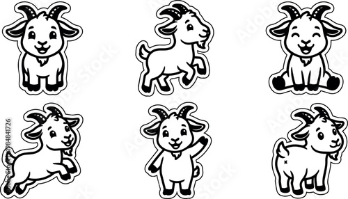 Cute cartoon goat in six playful poses
