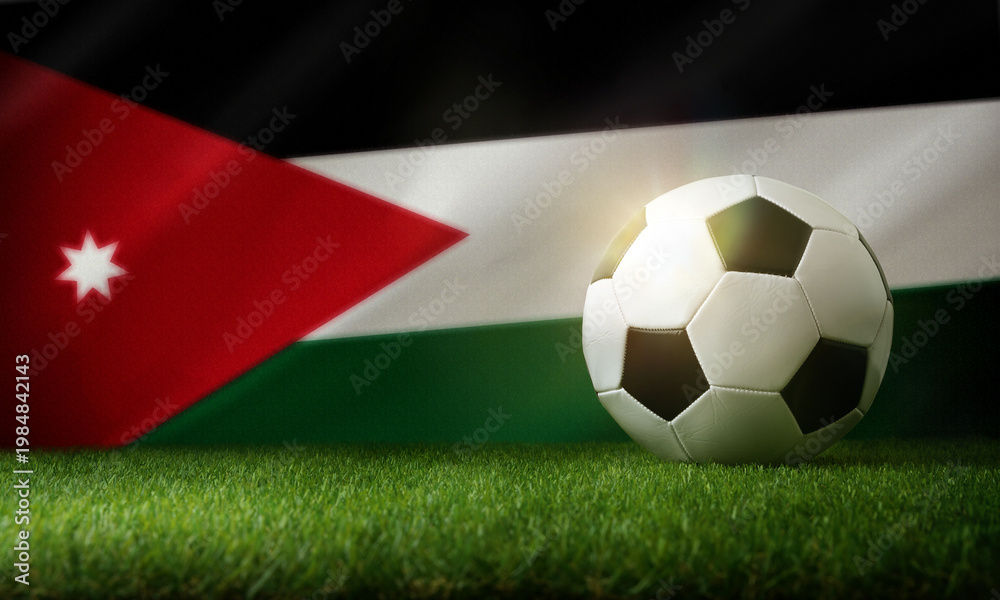 Naklejka premium Soccer Ball on Jordan Flag Background