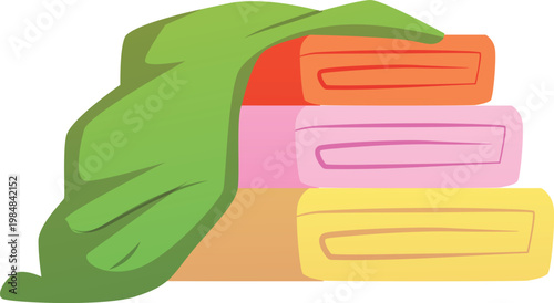 Stacked colorful towels vector flat icon, cartoon hand towels, clean bath cotton textile for bathroom hygiene procedures