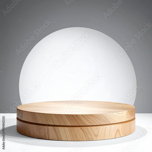 Minimalist wooden podium platform with soft neutral background, ideal for product presentation, branding mockups, and advertising display.