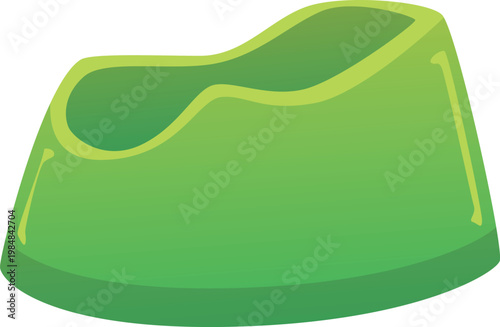 Green plastic baby potty, in a flat cartoon style. Care, hygiene