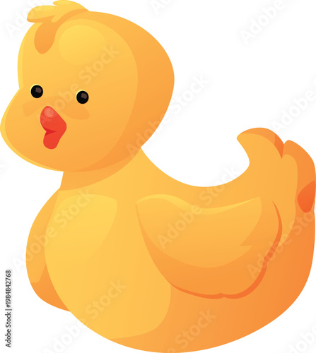 Yellow rubber duck flat icon, entertaining silicone toy for newborn baby play in bath, vector infant bathing accessory