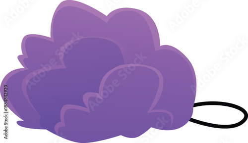 Purple mesh shower sponge with a loop for washing the body, personal hygiene product.