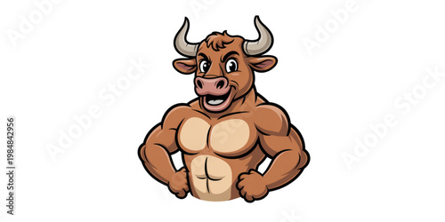 Muscular bull character with exaggerated physique and stylized horns Vector