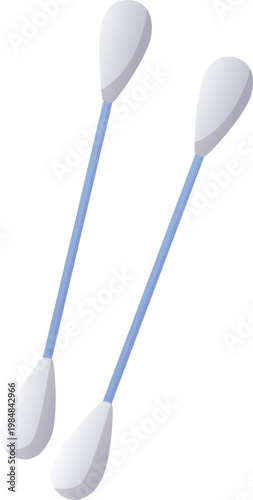 Cotton swabs with blue rod, vector flat hygiene or cosmetology product, two ear sticks cotton buds, baby bath accessory