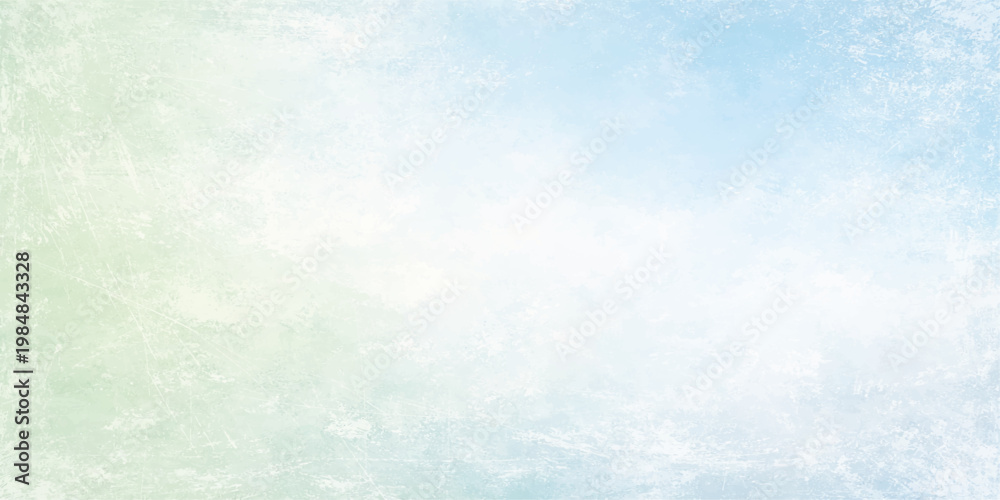 Obraz premium Pastel Blue and Mint Green Grunge Texture with Light White Gradient Center, Distressed Vintage Paper Surface, Subtle Scratches and Soft Vignette Border Background.