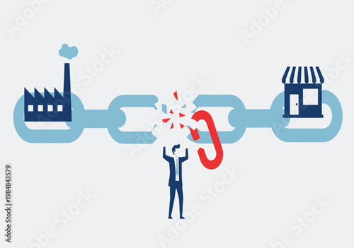 Supply Chain Disruption Illustration with Broken Chain Link