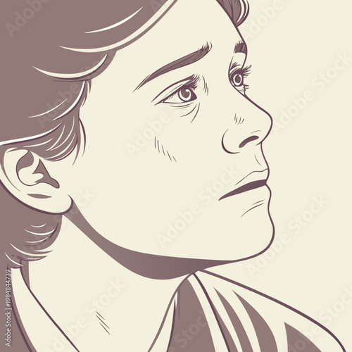 A woman with short hair looking to the right