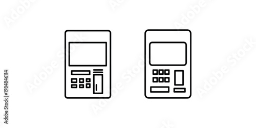 Atm machine teller terminal line icon set isolated on white background. Banking service automated payment financial transaction and cash point symbols