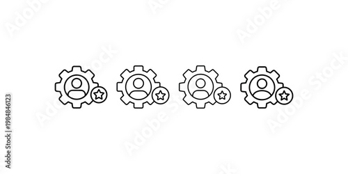 Account setting with star icon set for user profile management and favorite preference settings gear wheel and human symbol line art vector illustration