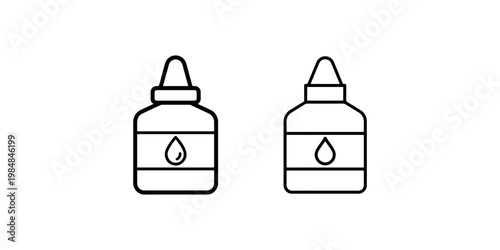 Two eye drop bottle icons, medical liquid dispenser, ophthalmic solution containers, simple outline graphics on white background