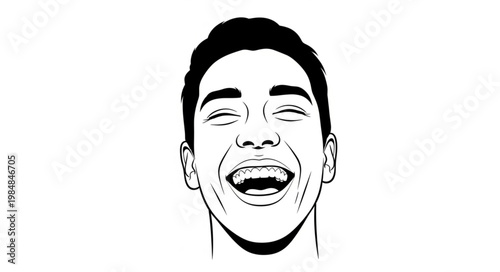 Laughing young man expressive joyful face portrait.