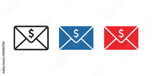 Collection of money envelope icons in various colors