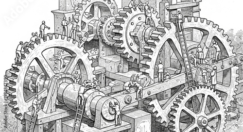 Intricate Vintage Mechanical Gears And Interlocking Cogs.