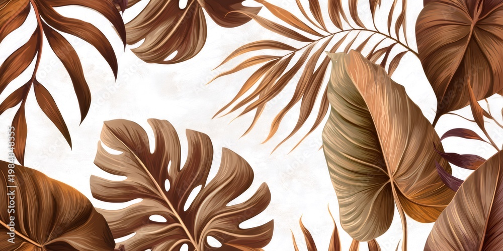 Naklejka premium Tropical leaves creating a warm autumn botanical background