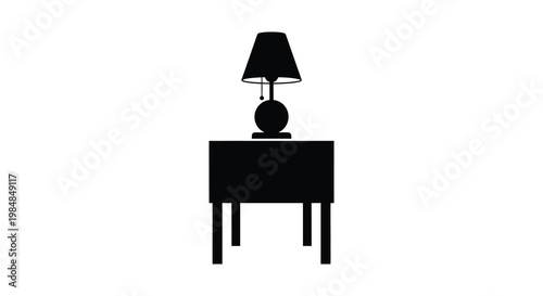 A minimalist depiction of a table lamp and nightstand rendered as a striking black silhouette high quality professional detailed modern elegant