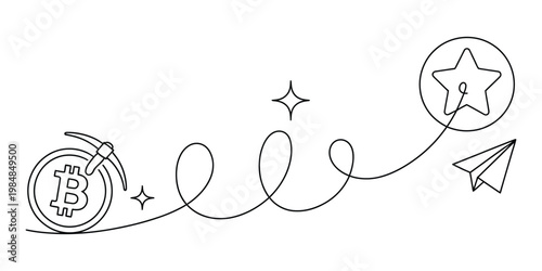 Minimalist Continuous Line Art Bitcoin Mining Journey to Success