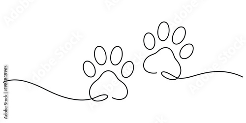 Minimalist Continuous Line Art of Pet Paw Prints
