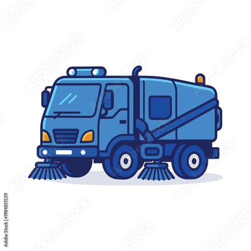 Blue street sweeper truck cleaning machine vector cartoon