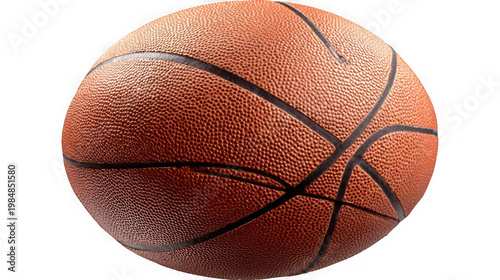 A close-up view of a textured orange basketball on a black background