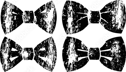 Distressed vintage bow ties set four black and white grunge textured classic accessory icons