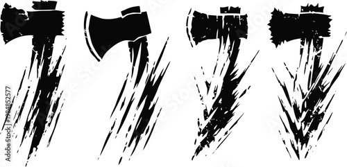 grunge paint brush stroke set with textured black ink design elements on white background