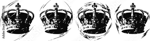 vintage royal crowns set with grunge ink texture four ornate crowns in black silhouette