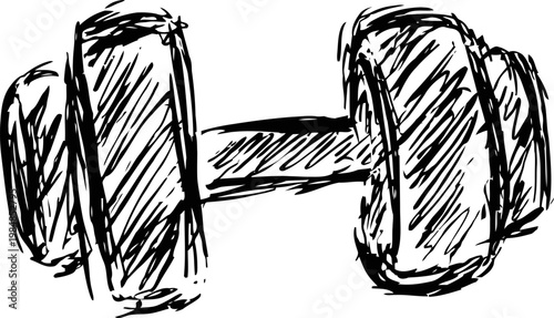 hand drawn sketch of a dumbbell for fitness and strength training equipment illustration