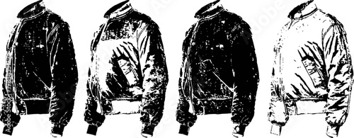 Set of black and white leather jackets with ribbed cuffs and waistbands, casual outerwear collection