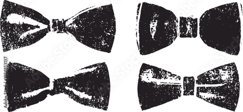 set of four vintage bow tie icons with distressed texture design black silhouettes