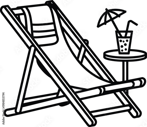 Relaxing beachside scene with deck chair and drink