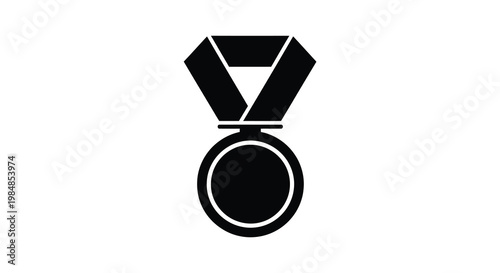 A minimalist black silhouette of a medal with a ribbon symbolizing achievement and recognition silhouette high quality professional detailed modern elegant