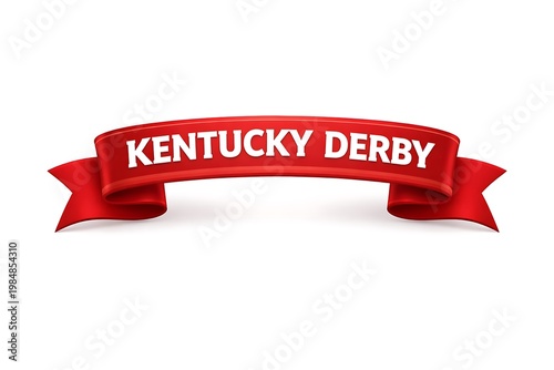 Red ribbon banner with kentucky derby text isolated on white background