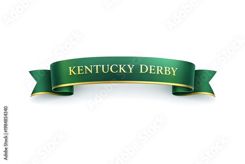 Kentucky derby green ribbon banner with gold text isolated on white background