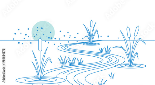 A drawing of cattails and water ripples