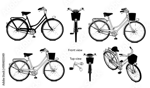 Vintage bicycle vector set multiple angle views retro 3D illustration