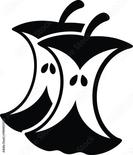 Overlapping apple cores monochrome vector illustration