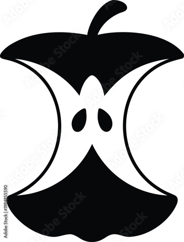 Symmetrical apple core black and white vector
