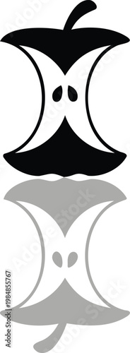 Apple core with reflection silhouette vector illustration
