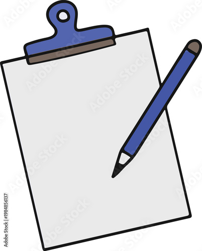 Clipboard with blank paper and pencil.